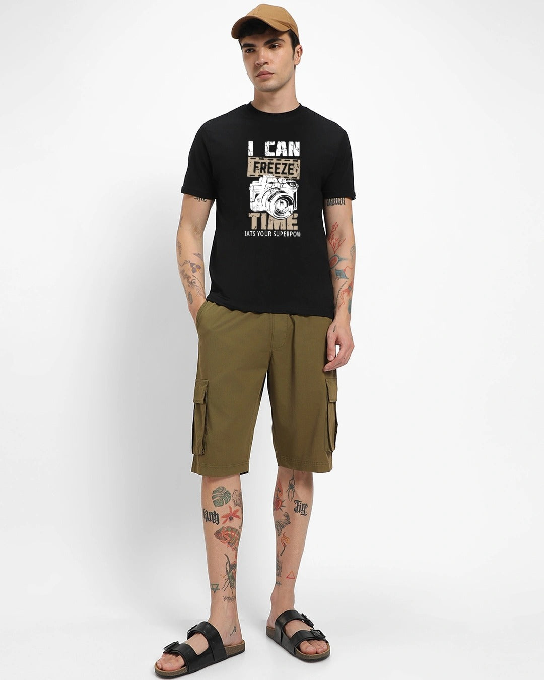 Clottie Men's Jet Black Freeze Time Graphic Printed T-Shirt