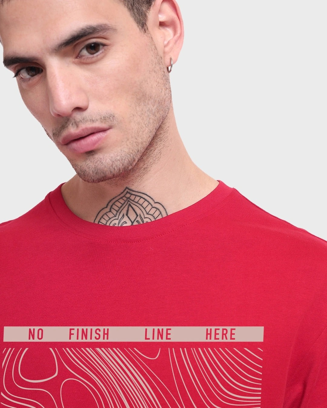 Clottie Men's Bold Red Never Stop Graphic Printed Oversized T-Shirt